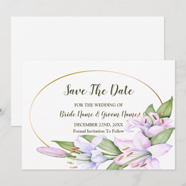 Reserva La Fecha Boda Lily Rosa Flores Marco Dorado Hermoso (Anverso / Reverso)