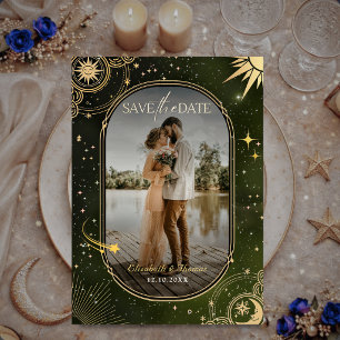 Reserva La Fecha Boda Luna Sol Verde Oliva Celestial