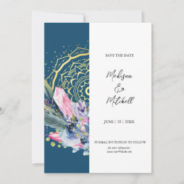 Reserva La Fecha Boda Mandala Dorado Cristal Rosa Boho Handfasting