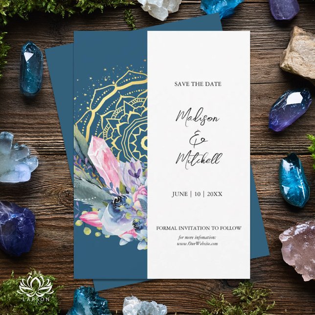 Reserva La Fecha Boda Mandala Dorado Cristal Rosa Boho Handfasting (Subido por el creador)