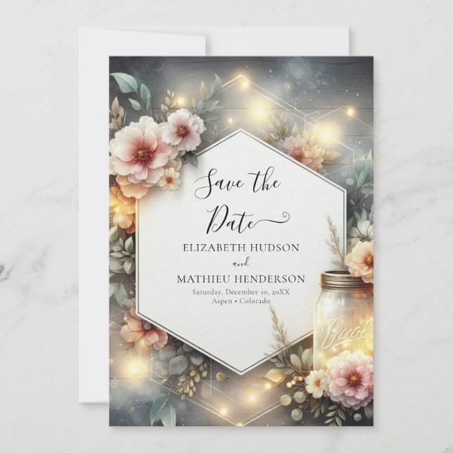 Reserva La Fecha Boda Mason Jar exclusivo mínimo (Anverso)