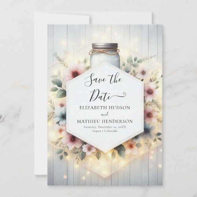 Reserva La Fecha Boda Mason Jar Romantic Minimal (Anverso)