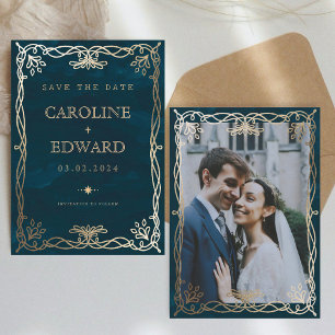 Reserva La Fecha Boda Medieval Indigo Ivy Dorado 
