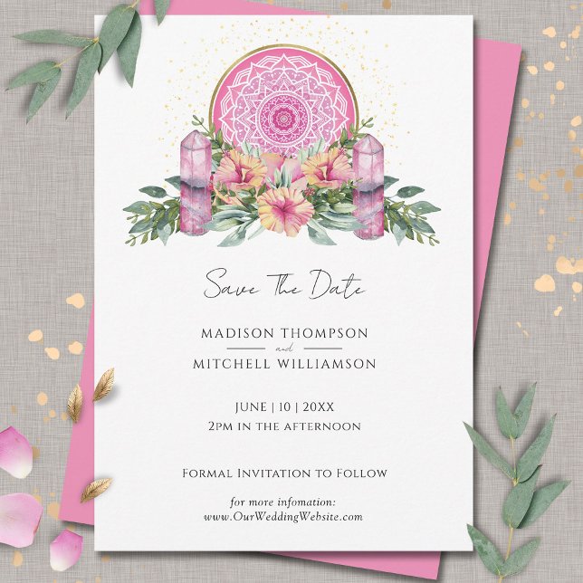 Reserva La Fecha Boda metafísico de cristales de Mandala floral ros (Subido por el creador)