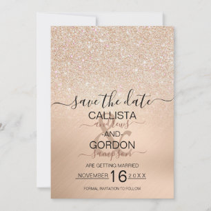Reserva La Fecha Boda metálica con brillo dorado champán chic