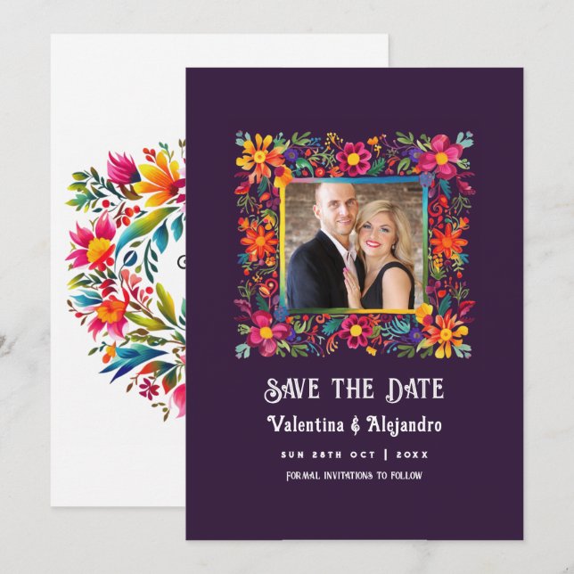 Reserva La Fecha Boda Mexicana Vibrante con Acuarela (Anverso / Reverso)