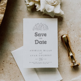 Reserva La Fecha Boda Minimal de Flores Silvestres Grises