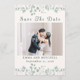 Reserva La Fecha Boda Minimalista Botánica Verde Salvia Sencilla