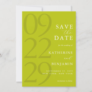 Reserva La Fecha Boda Minimalista con Carta de Color Chartreuse Mod