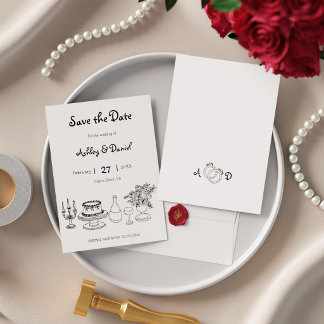 Reserva La Fecha Boda Minimalista de Doodle en Blanco y Negro