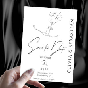 Reserva La Fecha Boda minimalista de Pareja de Besado de Arte de Un