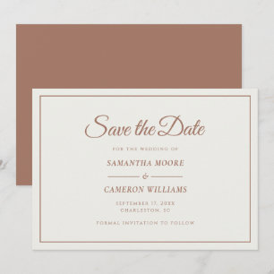 Reserva La Fecha Boda Minimalista Elegante Crema y Marrón Mocha