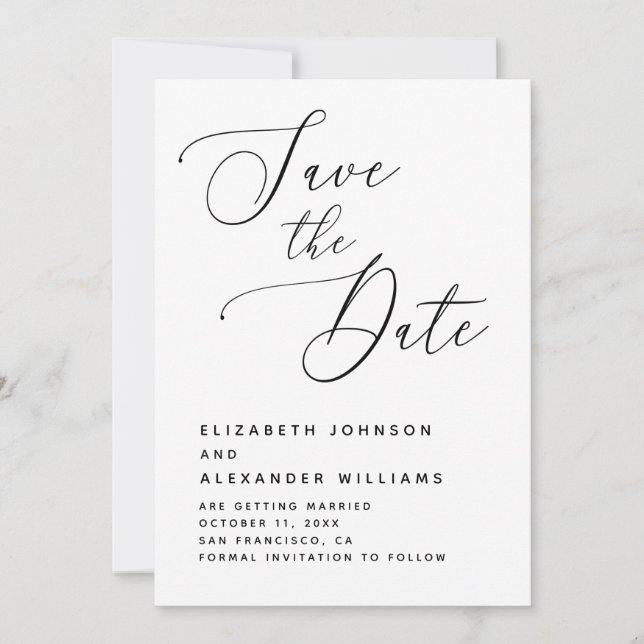 Reserva La Fecha Boda Minimalista Elegante. Escritura en Blanco y N (Anverso)