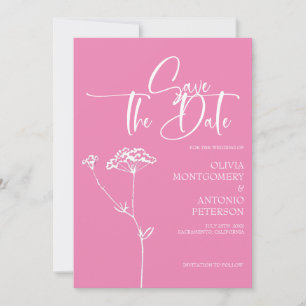 Reserva La Fecha Boda Minimalista Moderna Caligrafía Rosa