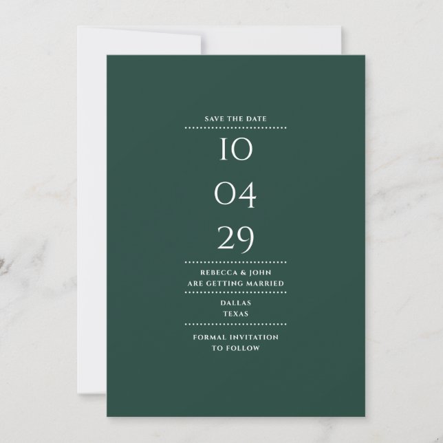 Reserva La Fecha Boda Minimalista Moderna Esmeralda Verde (Anverso)