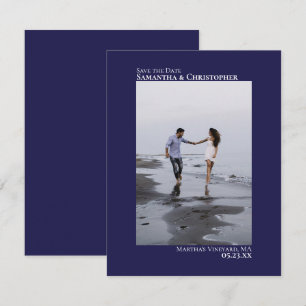 Reserva La Fecha Boda Minimalista moderno con foto vertical azul ma