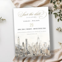 Boda mínimo de acuarela del Skyline de la ciudad d