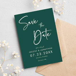 Reserva La Fecha Boda mínimo de caligrafía verde esmeralda