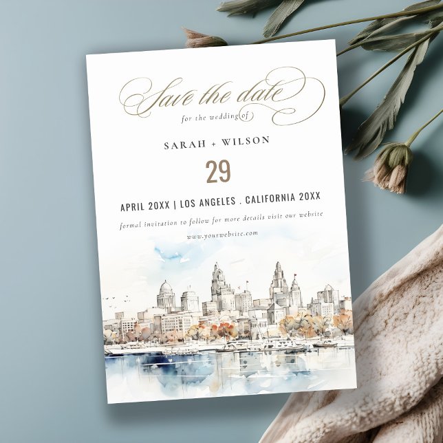 Reserva La Fecha Boda mínimo de la acuarela de Kansas City Missouri (Subido por el creador)