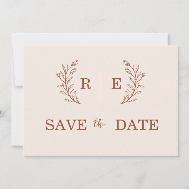 Reserva La Fecha Boda Mínimo de Wreath Botánico Monograma (Anverso)