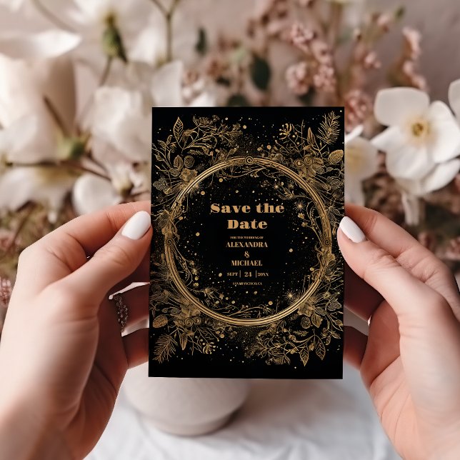 Reserva La Fecha Boda Mística Celestial de Negro y Dorado (Subido por el creador)