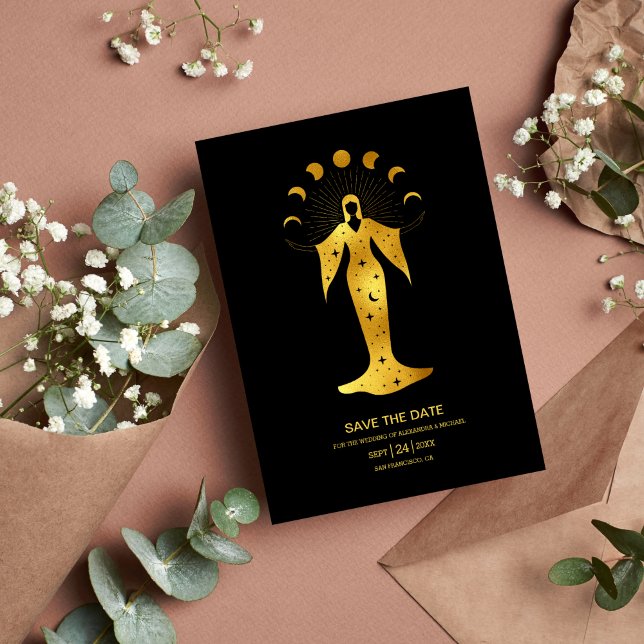 Reserva La Fecha Boda místico de estrellas celestes de oro negro (Subido por el creador)