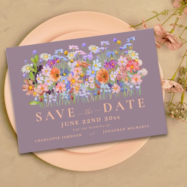 Reserva La Fecha Boda Moderna con Flores Silvestres (Colorful wildflower wedding save the date invitation )
