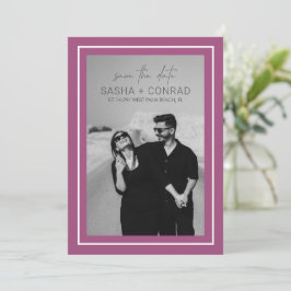 Reserva La Fecha Boda moderna con foto con borde atrevido en morado