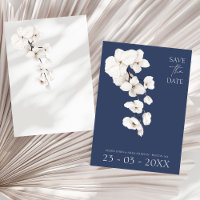 Boda Moderna de Orquídea Blanca Azul Marino