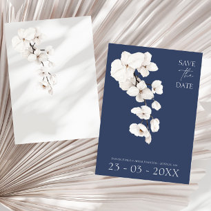 Reserva La Fecha Boda Moderna de Orquídea Blanca Azul Marino