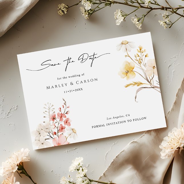 Reserva La Fecha Boda moderna de primavera con flores silvestres y  (Subido por el creador)
