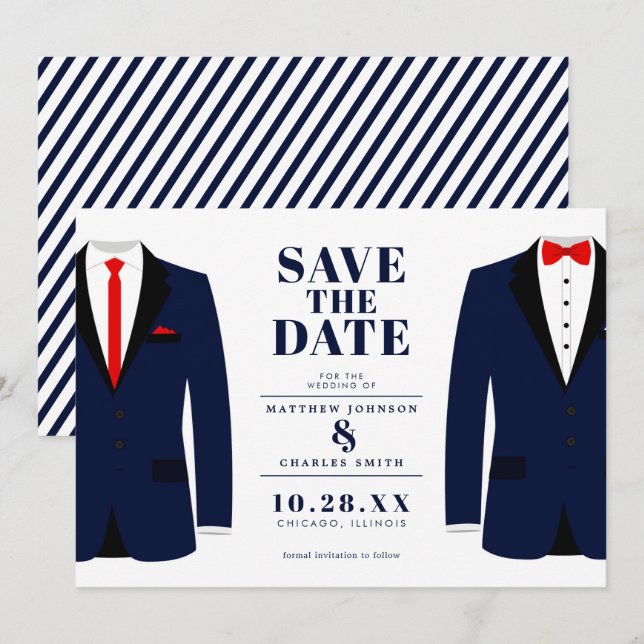 Reserva La Fecha Boda moderna de Sr. y Sr. - Tuxedo Navy - Guardar  (Anverso / Reverso)