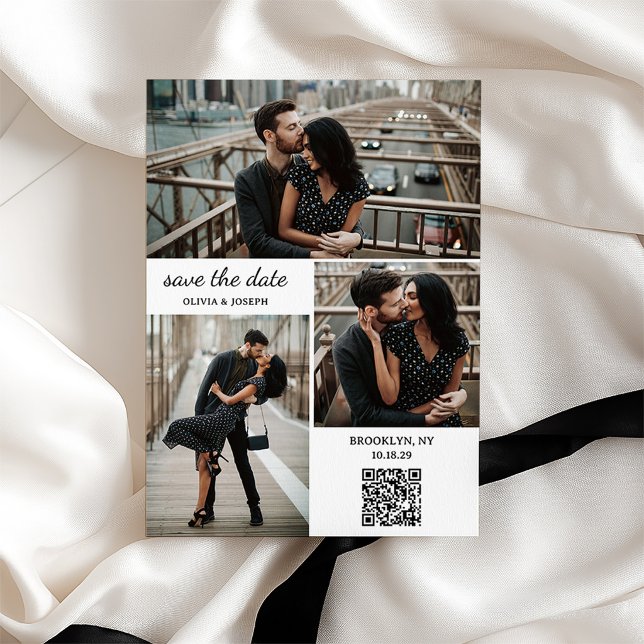 Reserva La Fecha Boda moderna de tres fotos y código QR (Subido por el creador)