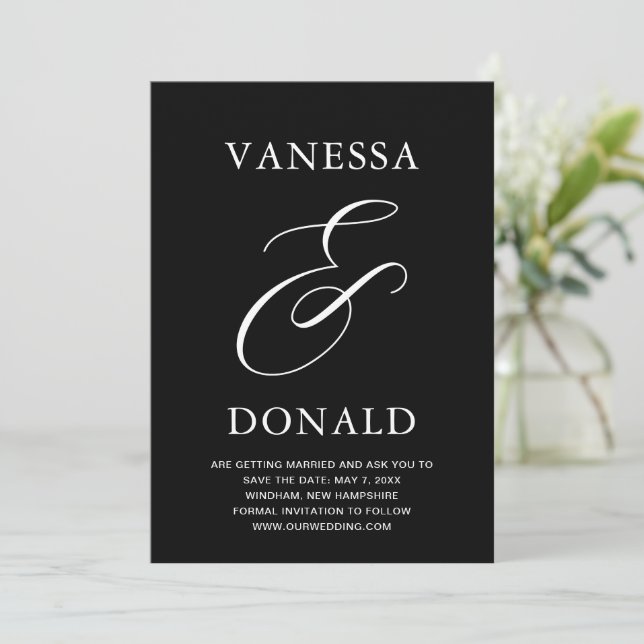 Reserva La Fecha Boda moderna de Vanessa Black (Anverso de pie)