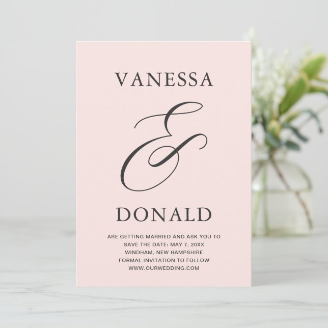 Reserva La Fecha Boda moderna de Vanessa Blush rosa (Anverso de pie)