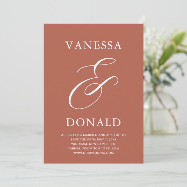 Reserva La Fecha Boda moderna de Vanessa Terracotta (Anverso de pie)