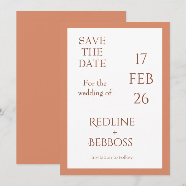Reserva La Fecha Boda moderna elegante de cobre brillante (Anverso / Reverso)