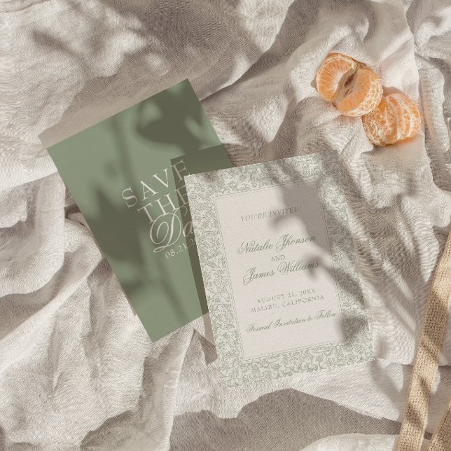 Reserva La Fecha Boda moderna floral botánica verde sage boho (Subido por el creador)