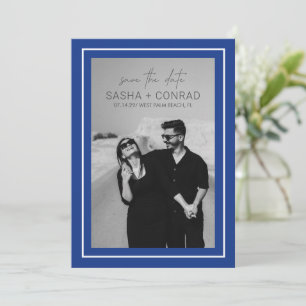 Reserva La Fecha Boda moderna foto azul zafiro borde audaz