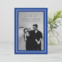 Reserva La Fecha Boda moderna foto borde audaz azul zafiro