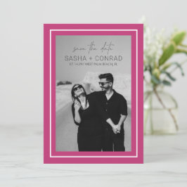 Reserva La Fecha Boda moderna foto con borde atrevido de color rosa