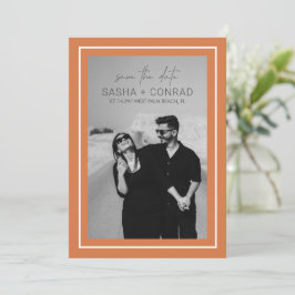 Reserva La Fecha Boda moderna foto con borde audaz en naranja atard