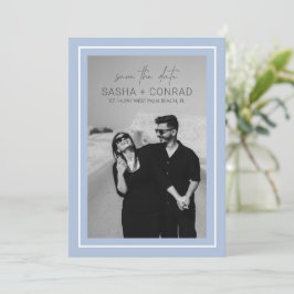 Reserva La Fecha Boda moderna foto con borde azul claro y negrita