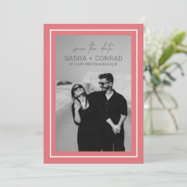 Reserva La Fecha Boda moderna foto con borde rosa coral atrevido
