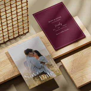 Reserva La Fecha Boda Moderna Minimalista y Elegante de Borgoña