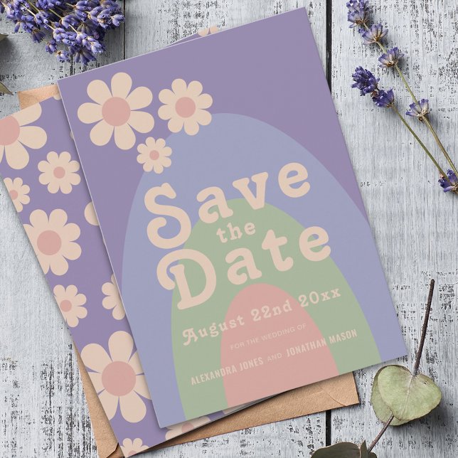 Reserva La Fecha Boda Moderna Retro Daisy (Modern retro daisy arch pastel wedding save the date invitation)
