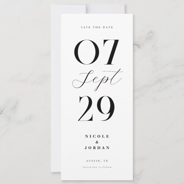 Reserva La Fecha Boda Moderna Simple Chic en Blanco y Negro (Anverso)