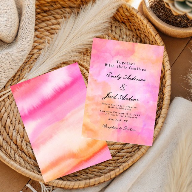 Reserva La Fecha Boda moderna simple de acuarela rosa y naranja (Subido por el creador)