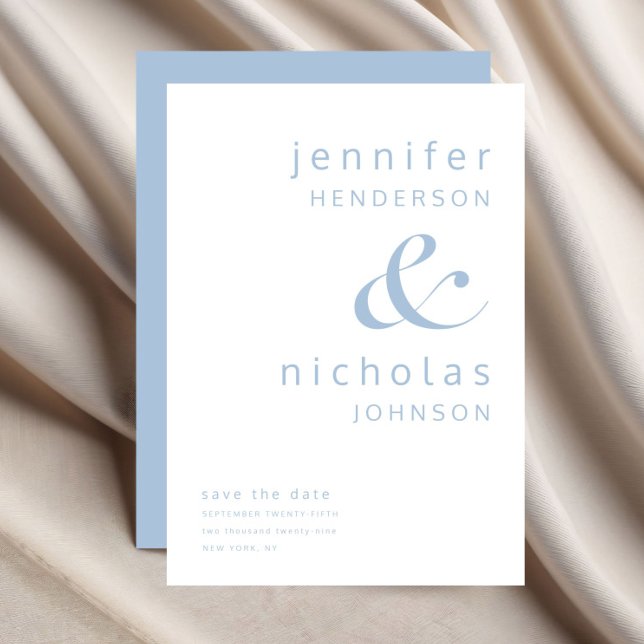 Reserva La Fecha Boda Moderna Tipografía Azul (Modern Blue Typography Wedding Save The Date)