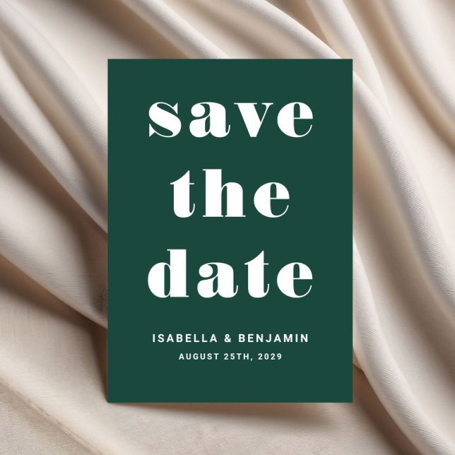 Reserva La Fecha Boda Moderna Tipografía Verde Esmeralda (Emerald Green Modern Typography Wedding Save The Date)
